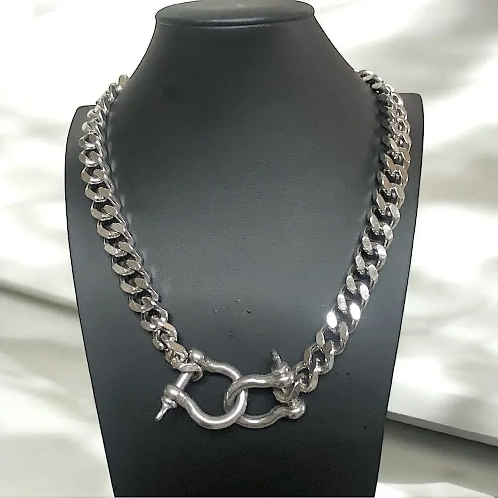 Stainless Steel HorseBit Necklace Thick Cuban Chain Link